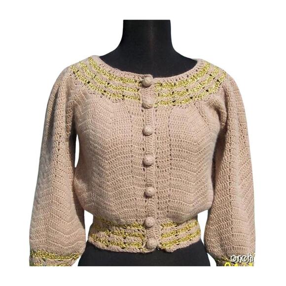 Cache Tan Luxe Metallic Cashmere Wool Blend Top New Sweater Stretch $168 NWT - Picture 2 of 6